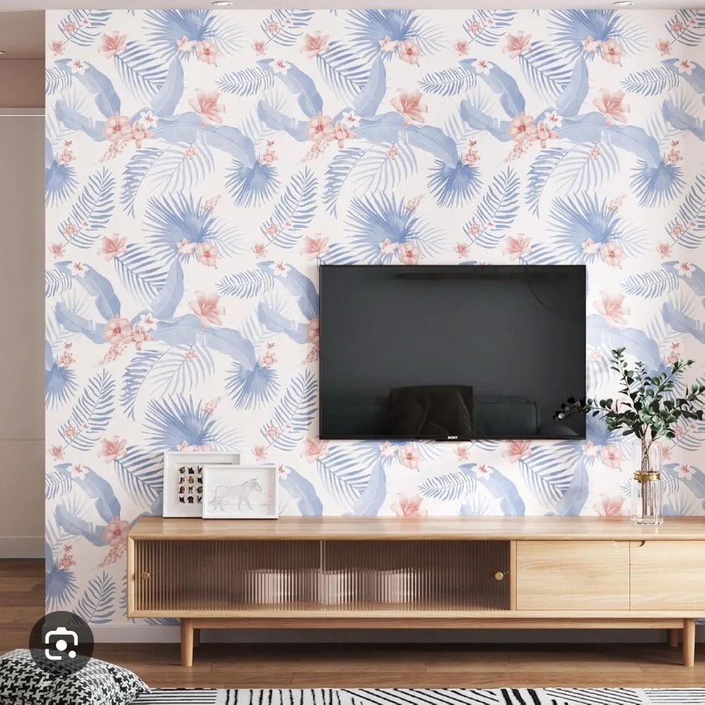 Floral Blue and Pink Wallpaper